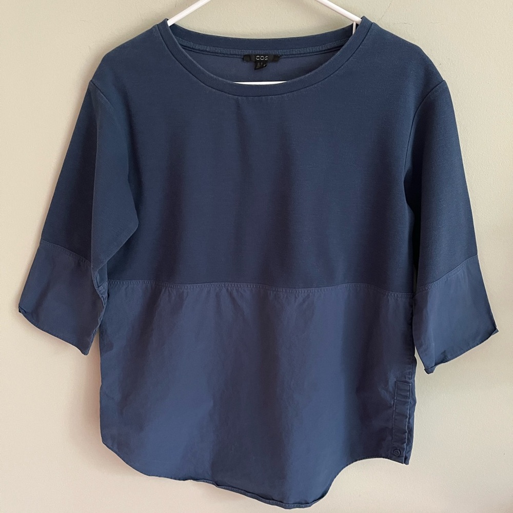 Cos navy blue panel two fabric top XS